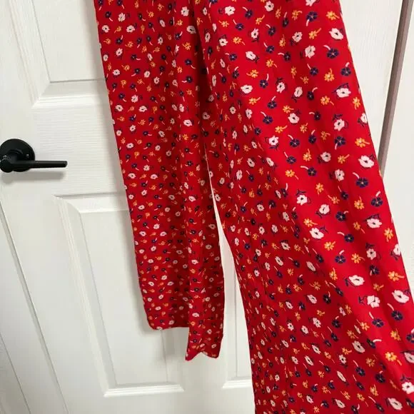 Madewell Women's Red Floral Smocked Wide Leg with Pockets Jumpsuit Size 00 - Picture 16 of 16